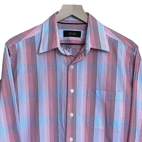 Tasso Elba Men’s Plaid Button Down Shirt. Pink and Blue. Size M #1136 - Picture 2 of 4